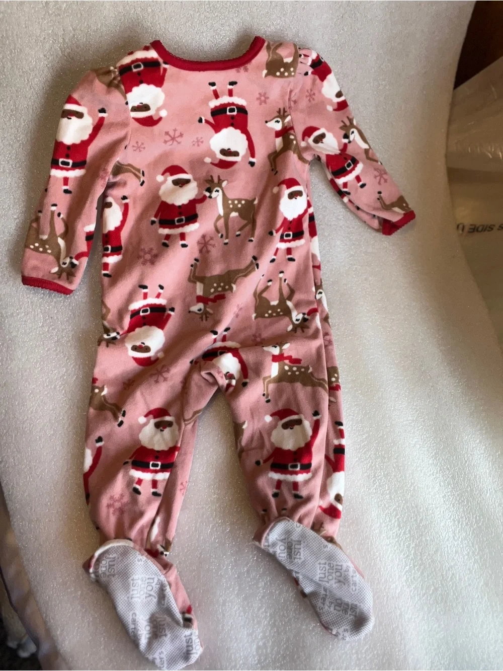 Carter’s Just On You Toddler Pink Reindeer & Santa Footed One-Piece